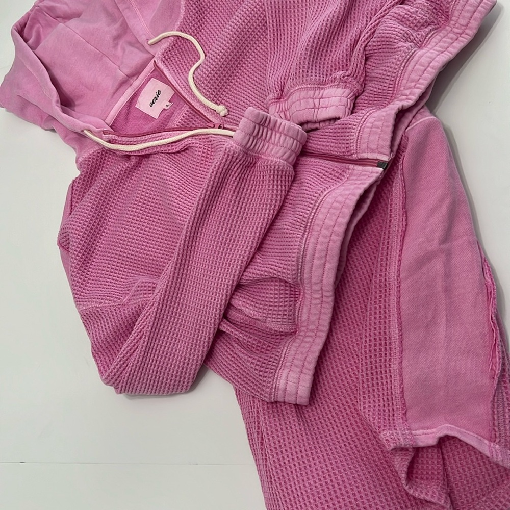 Aerie Barbie Pink Cropped Hoodie and Short Set NWT